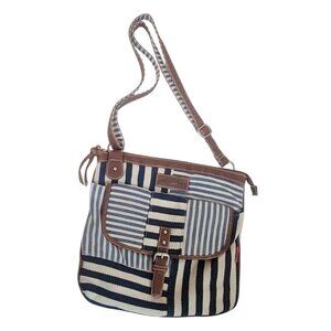 Unionbay Blue Nauticle Striped Canvas Crossbody Bag Adjustable Faux Leather Stra